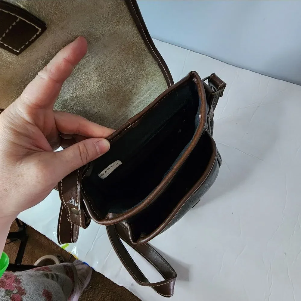 Express RTD shoulder vintage leather handbag two tone black/brown